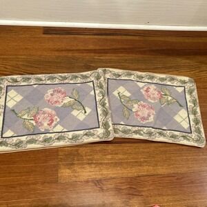 Pair Victorian Floral Needlepoint 13x18 Cottage Pillow Cover Roses Boudoir Wool